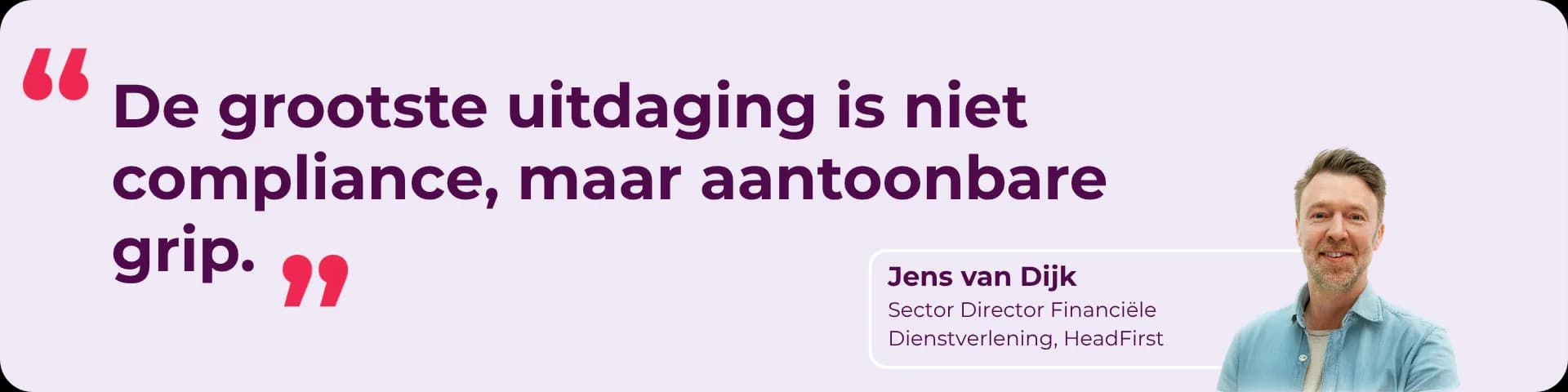 Quote van Sector Director: "de grootste uitdaging is niet compliance, maar aantoonbare grip."